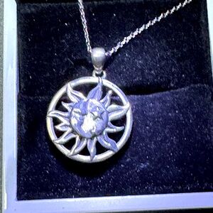 New Moon Star Hollow Round Pendant Necklace 925 sterling silver.